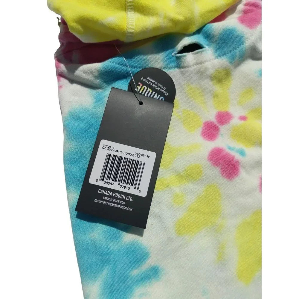 Canada Pooch Dog XL 22 inches No Authority Tie Dye Hoodie with Pocket New